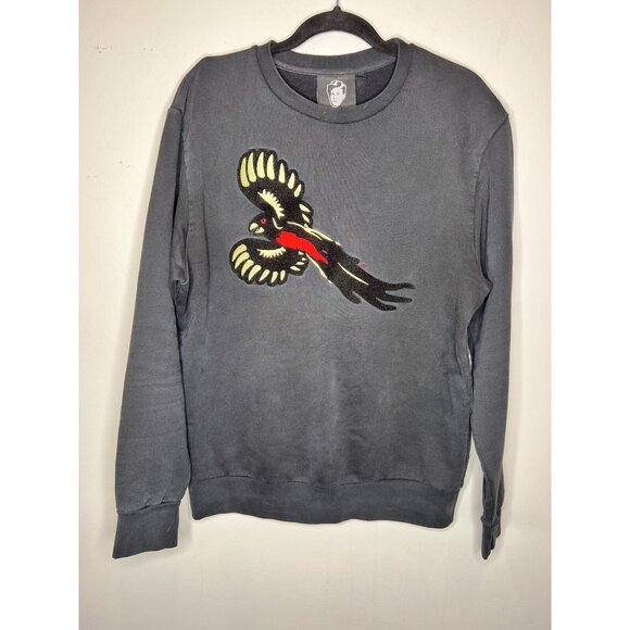 Quatre Cent Quinze Bird Embroidery Crewneck Cotton Black Sweatshirt Men Unisex L - Picture 1 of 9